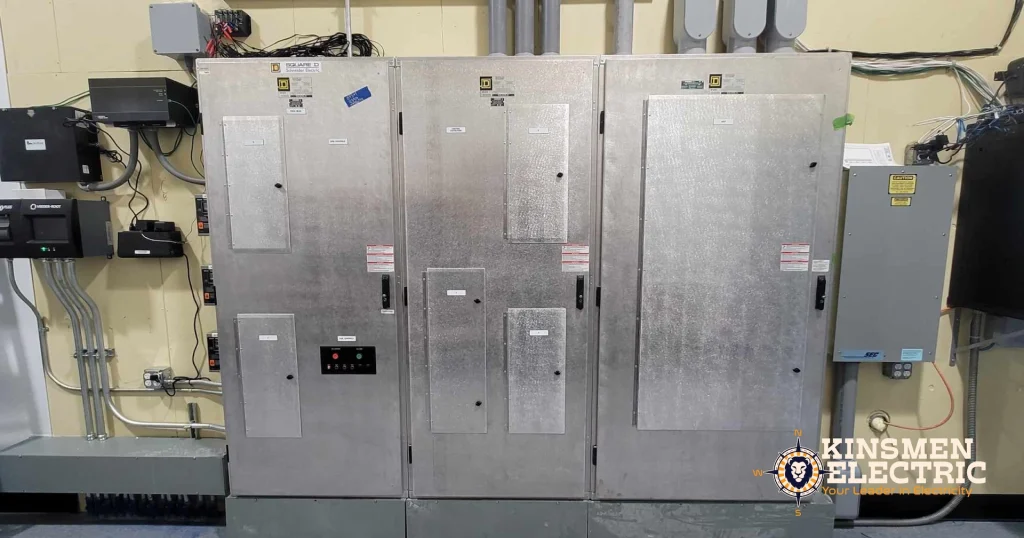 Main distribution panel for a commercial property, part of Kinsmen Electric’s high-voltage electrical systems and commercial electrical installation.