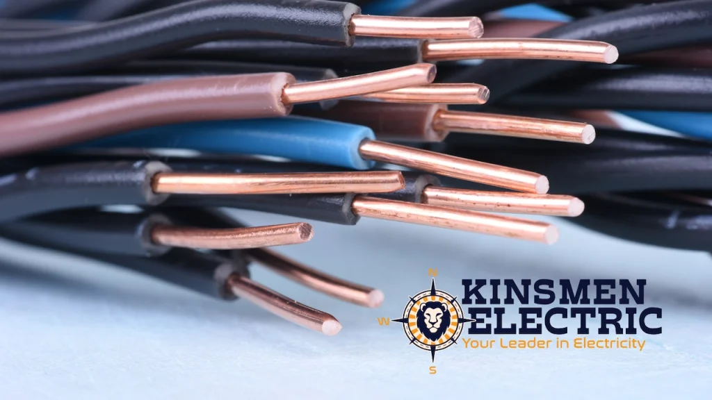 Close-up of exposed copper electrical wires with colored insulation