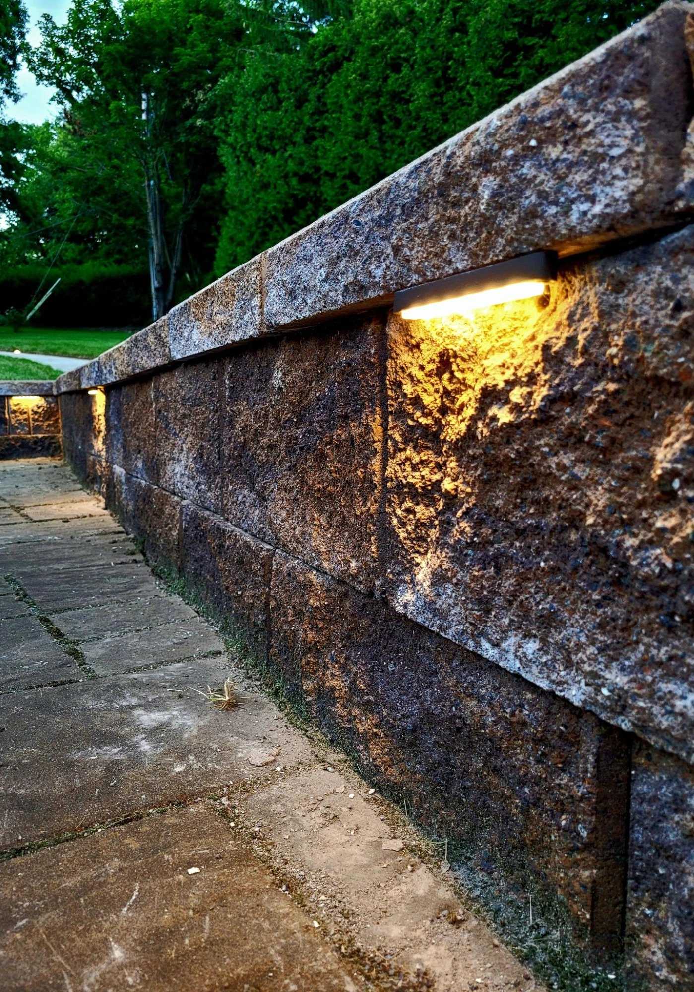 safety lighting along a landscaping wall